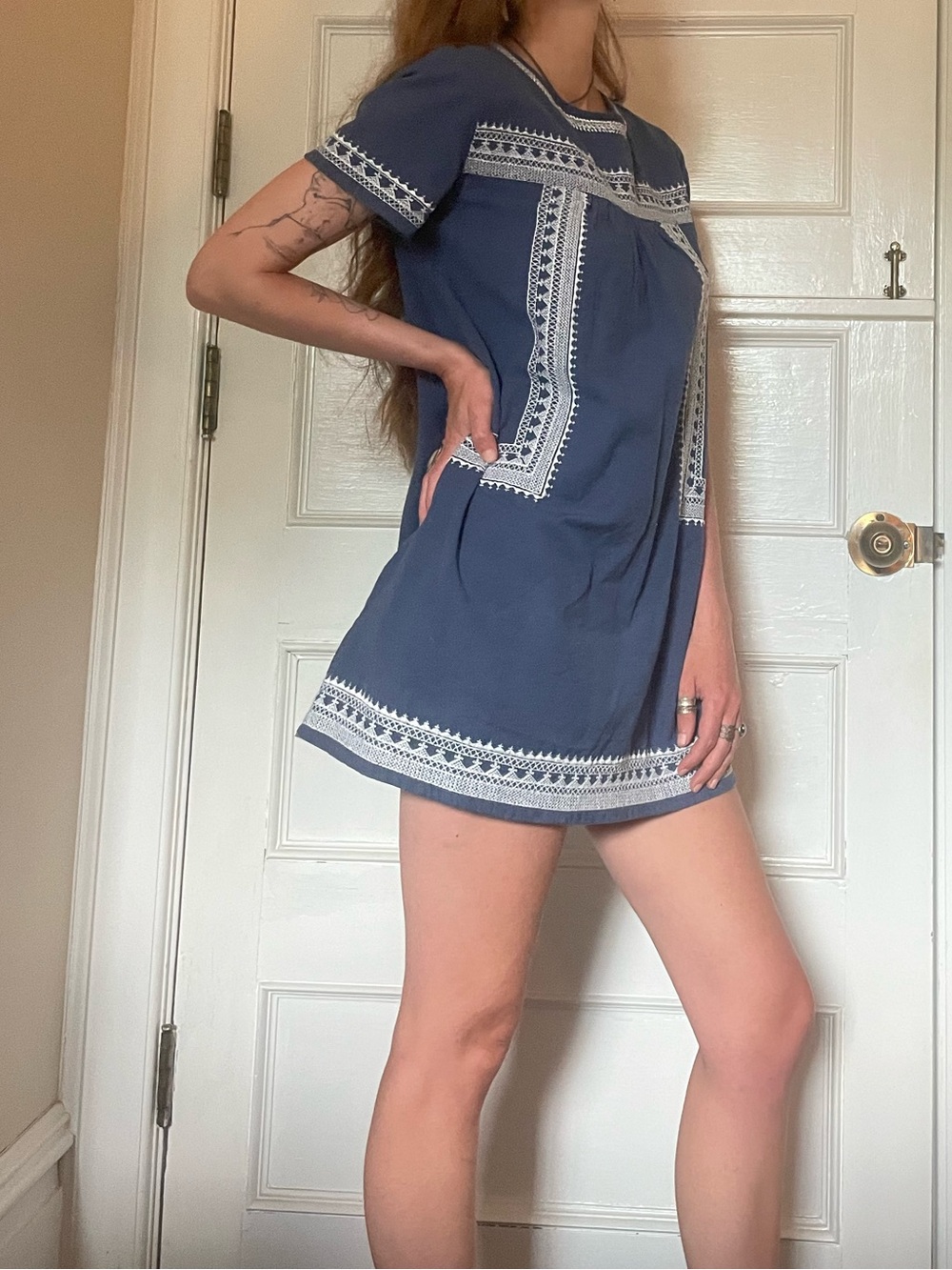 Blue Embroidered Short Sleeve Mini Dress AEO Sz Small